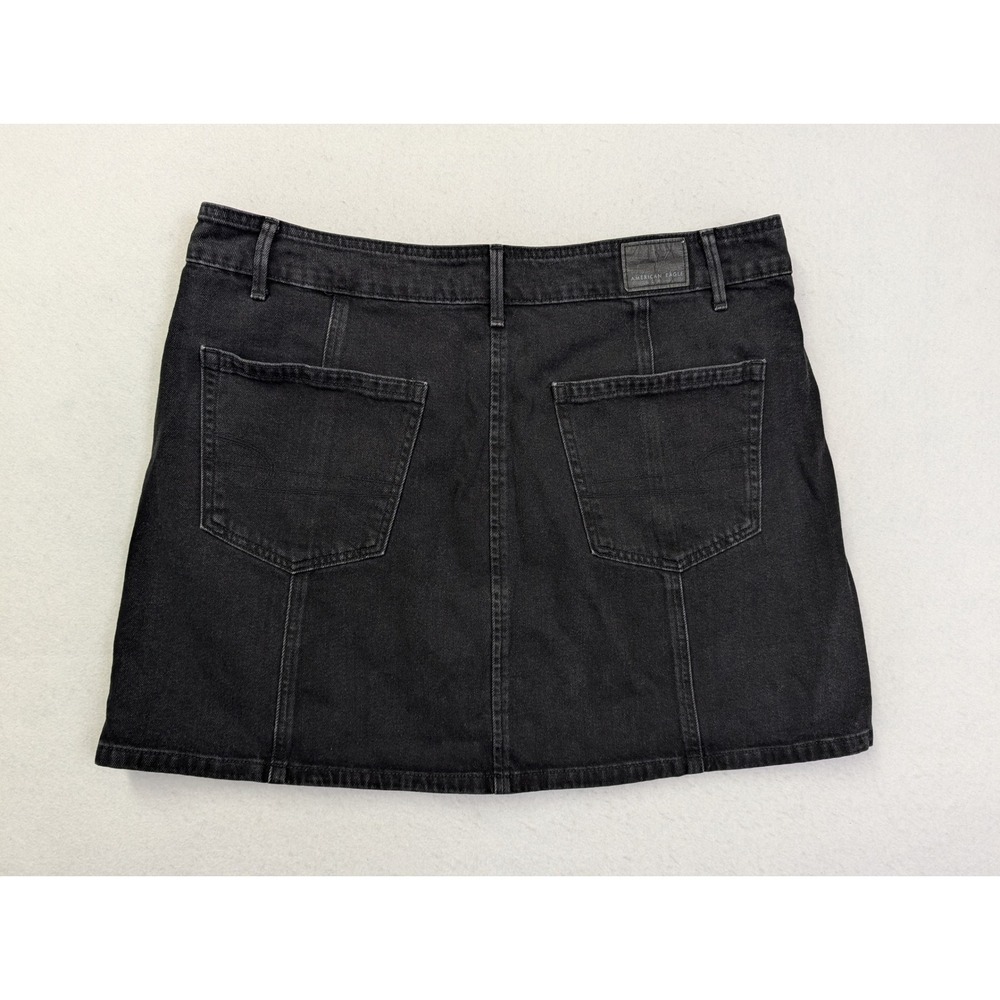 American Eagle Womens Denim Mini Skirt Sz 14 Button Front Black - Picture 2 of 8